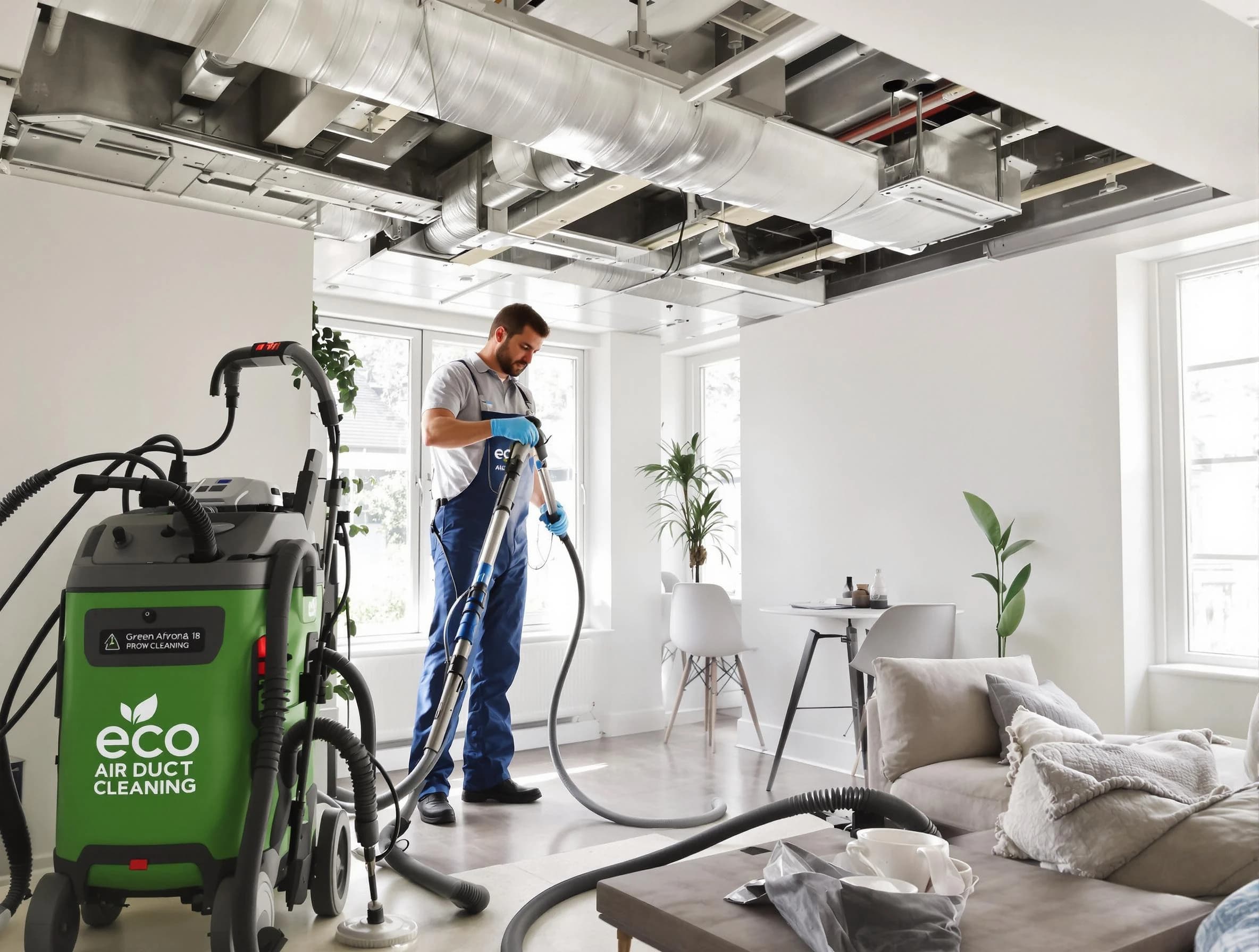 Union City Air Duct Cleaning technician performing eco-friendly duct cleaning using sustainable methods in Union City